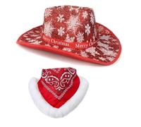LYLXGHYHP Christmas Bride Cowboy Hat and Kerchief Set for Bridal | Furry White Brim with Bandana and Scarf for New Year Party Photo Props, Halloween Role Play Supplies