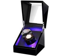 LYLXSF Double Watch Winders Box for Automatic Watches Soft Flexible Watch Pillow Built-in Led Illumination Silent Motor Accessories, Black+Black,