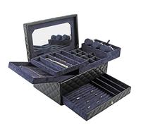 LYLXSF Jewelry Box Jewelry Box Black PU Leather Jewelry Organizer Box with Mirror and 3 Removable Rolls,Rhombus Design Jewelry Case for Women Girls Jewelry case Organizer (Color : Jewelry Box B)