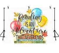 LYLYCTY 7x5ft Library Backdrop, Reading is an Adventure Never End Books Library Wall Hanging Background Banner, Portrait Photo Booth Props BJLSLY980