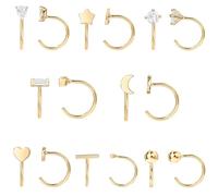 LYLYMIMI 8 Pairs Gold Open Huggie Hoop Earring Tiny CZ Half Hoop Earrings for Women Hypoallergenic Ball Star Heart Hug Hoop Cartilage Piercing Studs E