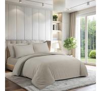 LYMA Bedding Duvet Cover Set King Plain, OEKO-TEX Certified, Ultra Soft NanoPlush Double Brushed Quick Dry Fabric with Button Closure, Wrinkle Fade Resistant Quilt Cover with Pillowcases (Beige)