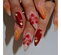 LYMCY Press-on French Nails, Short Almond Shaped False Nails - Handmade False Nails for Women and Girls - Pack of 24