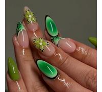 LYMCY Press-on Nails French 3D Tropical Flowers French False Nails for Women and Girls - 24 Pieces