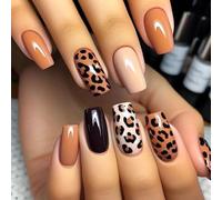 LYMCY Press-on Nails French Leopard Print Stylish and Brightening Square False Nails False Nails for Women and Girls - Pack of 24