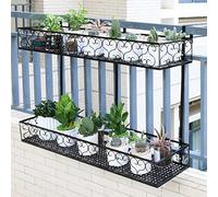 LYMGRZ 2-Tier Hanging Balcony Planter Shelf Black Iron Space-Saving Contemporary Design with Natural Elements 80x25x12cm - Perfect for Indoor/Outdoor Garden Decor