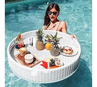 LYMGRZ Floating Pool Tray,Floating Serving Tray Table,Round Swimming Pool Floats,Breakfast Rattan WovenTray On The Water,Fruit Food Plate,for Adults,Spas,Pool Parties,Apricot