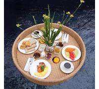 LYMGRZ Floating Pool Tray,Floating Serving Tray Table,Round Swimming Pool Floats,Breakfast Rattan WovenTray On The Water,Fruit Food Plate,for Adults,Spas,Pool Parties,Apricot