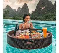 LYMGRZ Floating Pool Tray Floating Tray Table Rattan Woven Swimming Pool Floats Refreshment Table Tray Bar for Party Camping