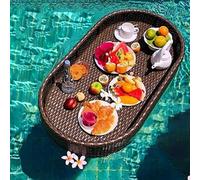 LYMGRZ Floating Serving Tray Rattan Woven Breakfast Tray on The Water Round Oval Food Serving Basket for Summer Pool Party