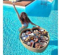 LYMGRZ Floating Tray for Pool Heart Shaped Rattan Wicker Swimming Pool Floating Tray Table,Floating Serving Tray with Handles for Food Drinks Brunch and Snacks on The Water