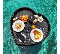 LYMGRZ Floating Tray for Pool Heart Shaped Rattan Wicker Swimming Pool Floating Tray Table,Floating Serving Tray with Handles for Food Drinks Brunch and Snacks on The Water