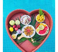 LYMGRZ Floating Tray Rattan Woven Serving Tray,Floating Rattan Woven Food Tray With Handles,Heart-Shaped Rattan Woven Serving Tray,For Pool Serving Drinks Brunch Food On The Water