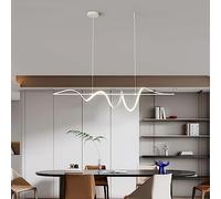 LYMGRZ Modern LED Dining Table Pendant Lamp Dimmable Creative Living Room Chandelier Linear Wave Lamp Pendant Lamp 53W Height Adjustable Ceiling Light Suitable for Office Kitchen Room (White)