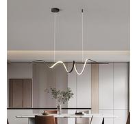 LYMGRZ Modern LED Dining Table Pendant Lamp Dimmable Creative Living Room Chandelier Linear Wave Lamp Pendant Lamp 53W Height Adjustable Ceiling Light Suitable for Office Kitchen Room (Black)