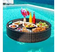 LYMGRZ Swimming Pool Floating Tray,Round Rattan Large Floating Tray Table for Pool or Beach Party,Swimming Pool Floats for Adults