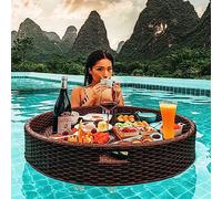 LYMGRZ Swimming Pool Floating Tray Table Rattan Woven Serving TrayFor Sandbars,Spas,Bath,And Parties Floating Tray For Adults
