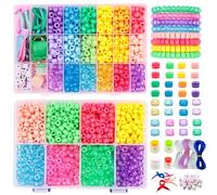 LYMOOR 3000 pcs Highlight Pony Beads, Including Pull Out Buttons and Ribbons for Shoelace Making, 26 Colors Candy Kandi Beads for Bracelet Making Kit with 20 M Elastic Cord for Girls Jewelry Necklace