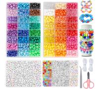 LYMOOR 4000pcs Pony Beads for Bracelet Making Kit, 48 Colors Kandi Beads, 2650pcs Candy Rainbow &1350 Letter Bead with 20 M Elastic Cord for Girls Jewelry Making