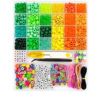 LYMOOR 900 Pony Beads, 200 Letter Beads, 60 Clay Beads Bracelet Kit, 30 M Elastic Rope Safe Scissors & Tweezers, Complete DIY Bracelet Making kit, Ideal Gift for Teen Girls