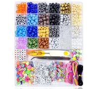 LYMOOR 900 Pony Beads, 200 Letter Beads Jewelry, 60 Colorful Clay Bead, Kandi Bracelet Making Kit for Girls, 30 M Elastic Rope, Scissors Tweezers, DIY Crafts Necklace Make Party Gifts Golden Grey