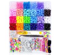 LYMOOR 900 Pony Beads, 200 Letter Beads Jewelry, 60 Colorful Clay Bead, Kandi Bracelet Making Kit for Girls, 30 M Elastic Rope, Scissors Tweezers, DIY Crafts Necklace Make Party Gifts