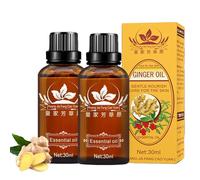 Lymphatic Drainage Ginger Essential Oil, 2 Pack (60ml) for Massage - Relieves Muscle Soreness, Dispels Cold and Dehumidifies