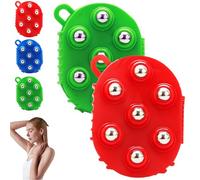 Lymphatic Drainage Gloves for Women with Handheld Massage Ball, Vibration Ball for Lymphatic Drainage with 7 Metal Roller Balls, 360 Degree Massage Roller for Neck, Back, Legs (Red+Green)