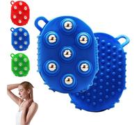 Lymphatic Drainage Gloves for Women with Handheld Massage Ball, Vibration Ball for Lymphatic Drainage with 7 Metal Roller Balls, 360 Degree Massage Roller for Neck, Back, Legs (Blue-1pc)