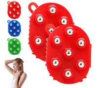 Lymphatic Drainage Gloves for Women with Handheld Massage Ball, Vibration Ball for Lymphatic Drainage with 7 Metal Roller Balls, 360 Degree Massage Roller for Neck, Back, Legs (Red-2pcs)