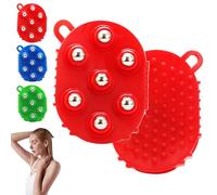 Lymphatic Drainage Gloves for Women with Handheld Massage Ball, Vibration Ball for Lymphatic Drainage with 7 Metal Roller Balls, 360 Degree Massage Roller for Neck, Back, Legs (Red-1pc)