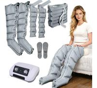 Lymphatic Drainage Pressotherapy Machine, 6 Air Chambers, Adjustable 0-30 min Timer and 0-240 mmHg Pressure Control for Legs, arms, Abdomen and Buttocks Massage Therapy Grey：2 arms+2 Legs+Waist