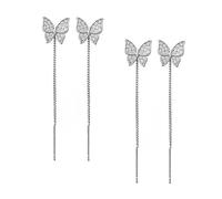 Lymphvity MagneTherapy Germanium Earrings,Shiny Diamond Butterfly Earrings,Lymphatic Drainage Earrings for Women (2 Pairs,Silver)