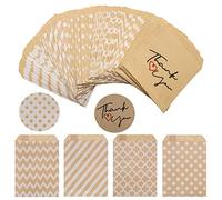Lymshine 120Pcs Brown Kraft Paper Sweet Bags With 12 Sheets Stickers, Small Party Flat Gift Envelopes Bag