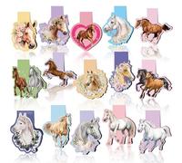 Lymshine 15 Pcs Horse Magnetic Bookmarks - Cute Animal Magnet Bookmark with 15 Different Patterns, Funny Book Mark Horse for Horse Lover Students Teacher Book Lovers
