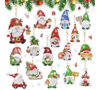 Lymshine Christmas Diamond Art Keyrings, 16 Pcs Double Sided Diamond Painting Keychains, 5D DIY Xmas Santa Diamont Pendant for Adults Christmas Tree