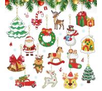 Lymshine Christmas Diamond Art Keyrings, 16Pcs Double Sided Diamond Painting Keychains, 5D DIY Xmas Santa Diamont Pendant for Adults Christmas Tree
