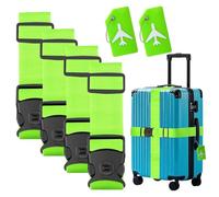 Lymshine Suitcase Straps 4 Pack, Luggage Straps for Suitcases, Personalised Suitcase Belts with Quick Release Buckle, Adjustable Case Straps for Suitcases Green