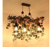 LYMSXAZOU American Pastoral Chandelier LED Industrial Wind Retro Creativity Music Restaurant Bar Coffee Shop Milk Tea Clothing Store Green Plants Decoration Pendant Light (P B 8 Lights)