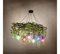LYMSXAZOU American Pastoral Chandelier LED Industrial Wind Retro Creativity Music Restaurant Bar Coffee Shop Milk Tea Clothing Store Green Plants Decoration Pendant Light (N B 6 Lights)