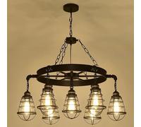 LYMSXAZOU American Retro Chandelier LED Industrial Wind Creativity Living Room Restaurant Bedroom Villa Loft Clothing Store Internet Cafe Bar Box Pendent Lamp (M 7 Lights)