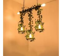 LYMSXAZOU American Retro Pastoral Hemp Rope Restaurant Pendant Light Creativity Music Cashier Counter Bar Coffee Shop Milk Tea Clothing Store Plant Decoration Chandelier (B 3 Lights)
