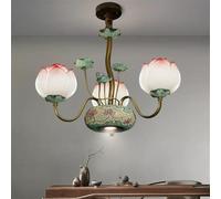 LYMSXAZOU Contemporary Lotus Pendent Lights Chinese Retro Creativity Living Room Restaurant Bedroom Villa Hotel Tearoom Study LED Decoration Chandelier (D Pink 3 Lights)