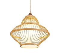 LYMSXAZOU Dome Bamboo Pendant Lights Restaurant 1 Light Suspended Rustic Farmhouse Hanging Lamp Wicker Rattan Chandelier With Wood Canopy For Kitchen Island, Living Room