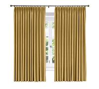 LYMSXAZOU Energy Saving Polyester Cotton Silk Solid Curtain Gold 46" W x 72" L Soundproof Pinch Pleated Satin Drapery Window Treatment Panel with Blackout Lining (1 Panel)