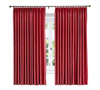 LYMSXAZOU Energy Saving Red Silk Solid Curtain 46" W x 72" L Pinch Pleated Satin Drapery Panel with Blackout Lining Soundproof Window Treatment 1
