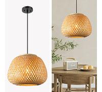 LYMSXAZOU Hand-Woven Bamboo Pendant Light Fixture Rattan Wicker Lights Vintage Rustic Boho Hanging Ceiling Lighting for Bedroom Living Dining Room Kitchen Island Farmhouse