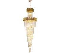 LYMSXAZOU Luxurious Modern Crystal Chandelier for High Ceilings, Adjustable Height Pendant Light Staircases, E12 Bulb, Gold/Black Finish, 51-67" Villa and Spiral Stairs
