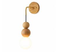 LYMSXAZOU Mid Century Modern Wood Wall Sconce, Japandi Wabi Sabi Glass Globe Bedside Lamp, Cream Style Vanity Light for Living Room, Bedroom(Natural Color)