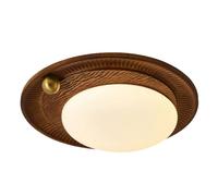 LYMSXAZOU Mid Century Walnut Wood Light - Natural Retro Gold Ball Accent, Modern LED Flush Mount Ceiling Lamp 2.3 Inch Flat Low Profile Round Lights for Bedroom Hallway Laundry Room (1 Pack)